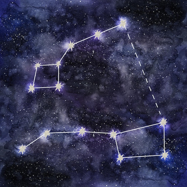 写真 おおぐま座とこぐま座の大きな小さなクマ星座占星術天文学水彩イラスト