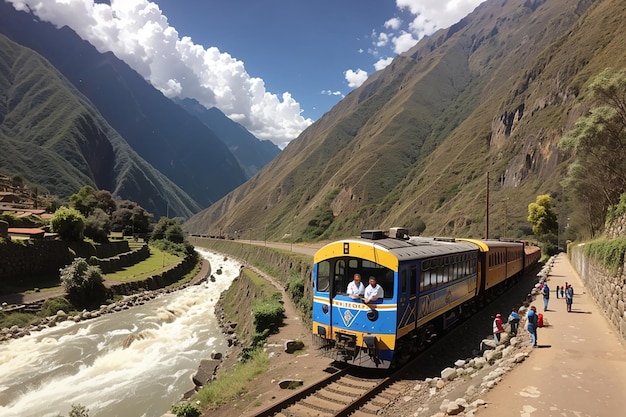 Photo urubamba river and railway to machu picchu