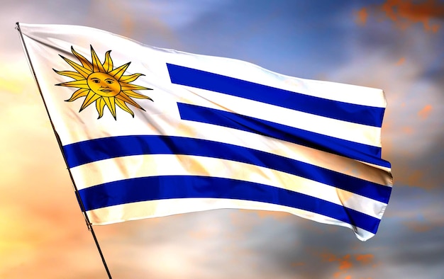 Uruguay 3d waving flag and cloud background image