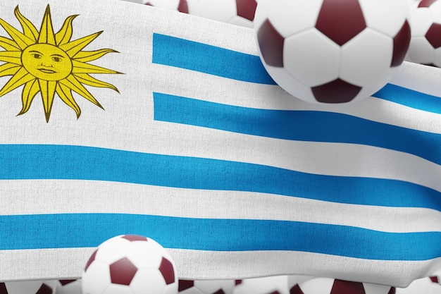 Bandiera dell'uruguay con palla world football 2022 illustrazione di rendering 3d minimo