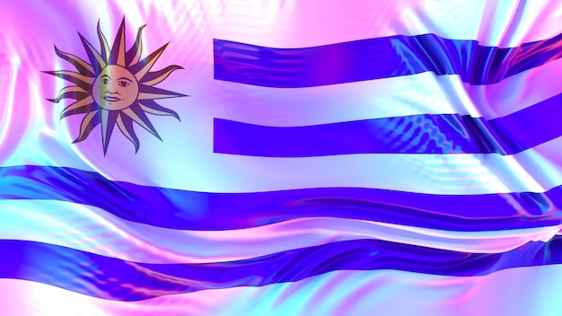 Uruguay flag with LGBT rainbow reflections.