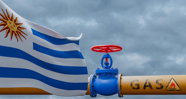 Uruguay gasklep op de belangrijkste gaspijpleiding Uruguay Pijpleiding met vlag Uruguay Pijpen van gas