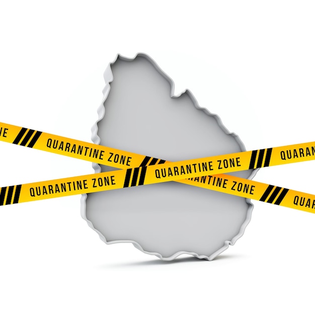 Uruguay map with yellow quarantine warning security tape d render