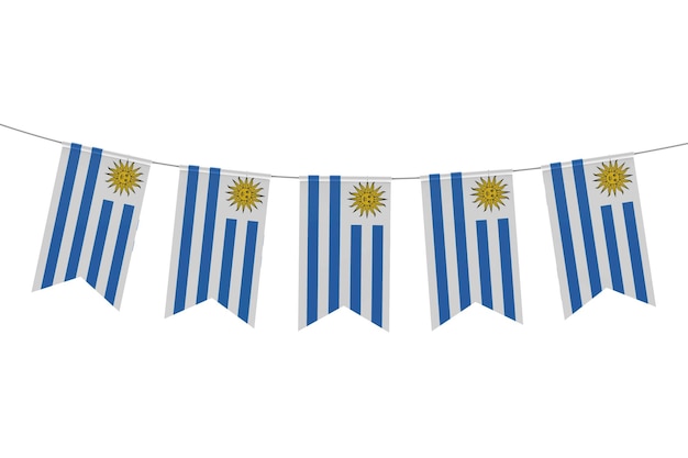 Uruguay national flag festive bunting against a plain white background 3D Rendering