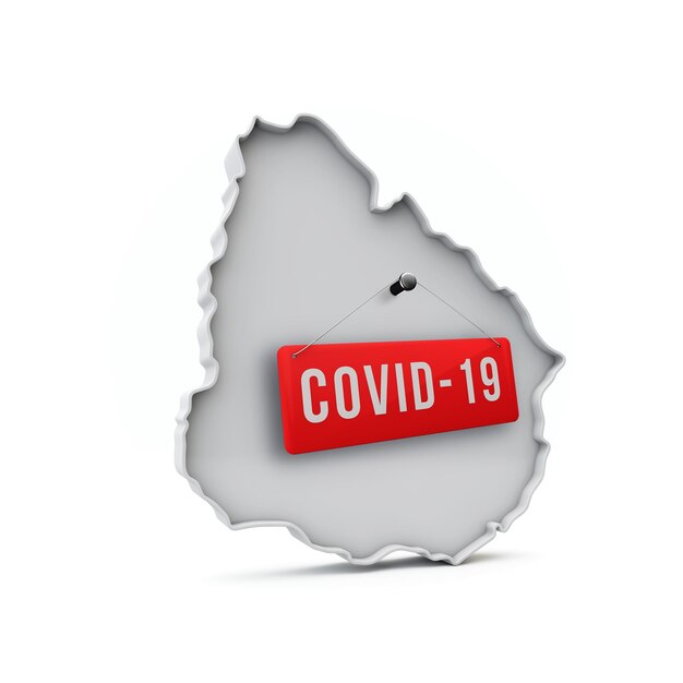 Уругвай простая карта d с рендерингом covid red label d