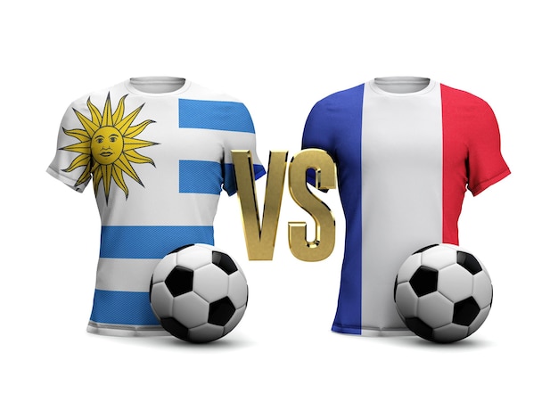 Uruguay versus Frankrijk voetbal kwartfinale wedstrijd 3D-rendering