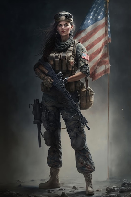 US Army Marine Soldier woman Created with generative AI technology