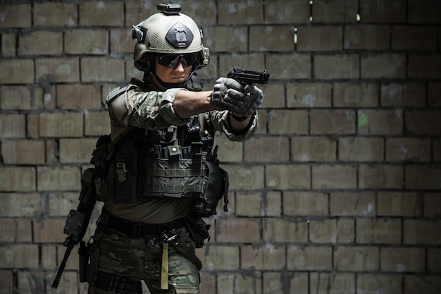 US Army Ranger aiming pistol