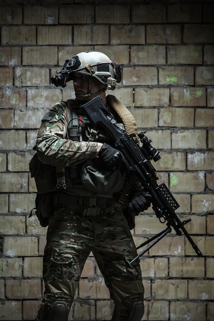 Photo us army ranger with machinegun