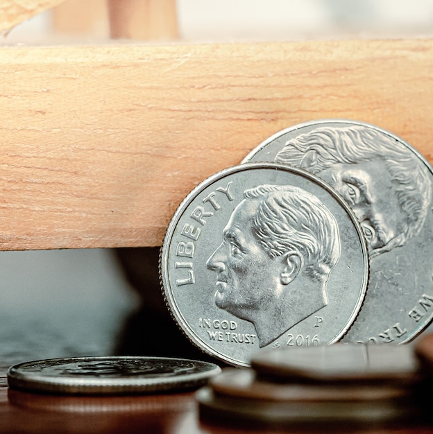 US coins in macro photography for concept about economy and finance