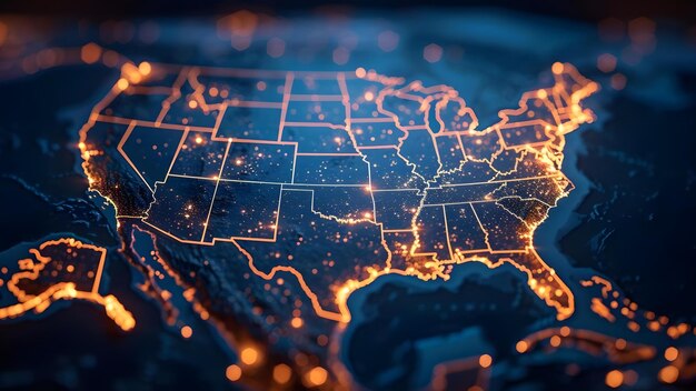 US Data Network Map Connectivity Across America Concept Internet Infrastructure Network Coverage Telecommunication Grid Internet Connectivity Geographic Distribution