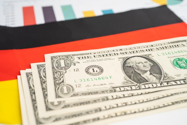 Us dollar banknotes on germany flag background business and finance