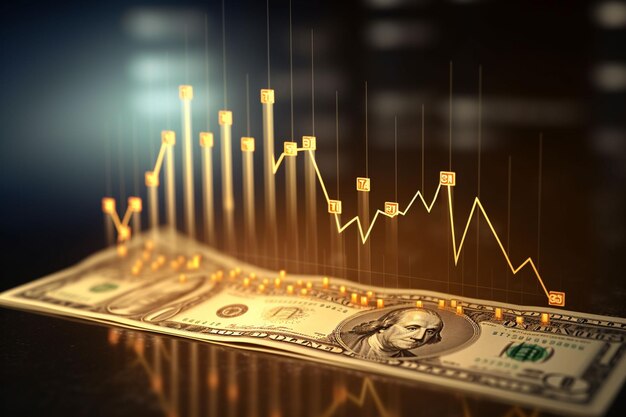 us dollar bills stacked on a table with an upward graph