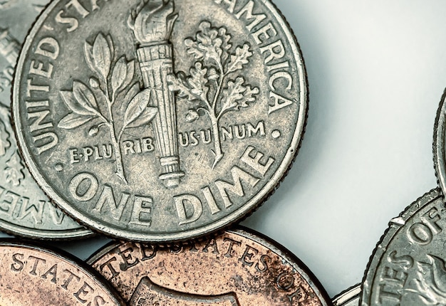 US dollar coins in closeup photography