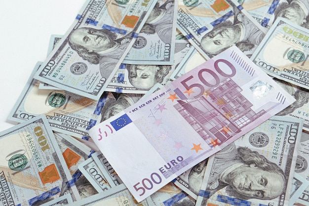 US dollar and Euro banknote money