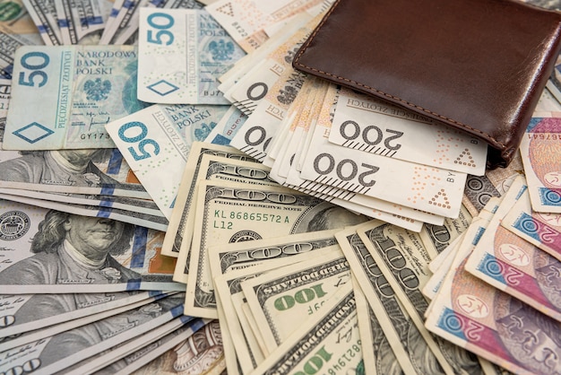 US dollar with polish zloty bills wallet business