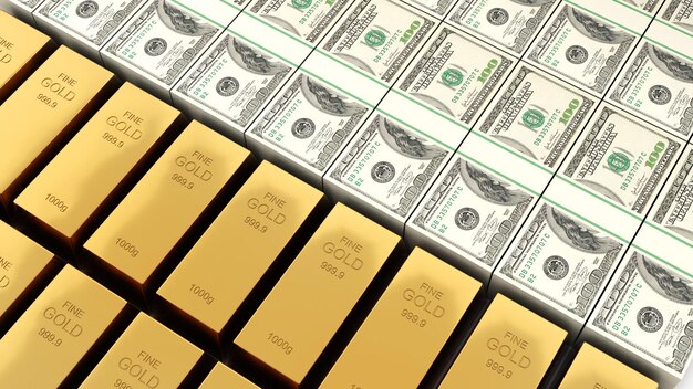 사진 미국 달러 및 상품 goldgold 대 현금 비교투자 경제3d 렌더링