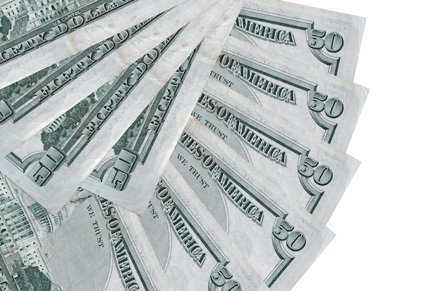 US dollars bills laying on white surface background