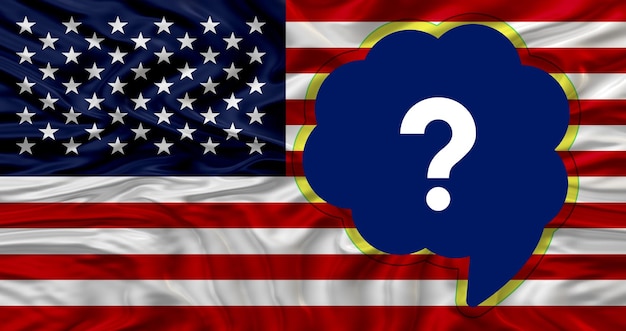 Us flag and question bubble concept.