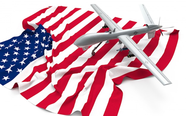 Photo us flag with drone