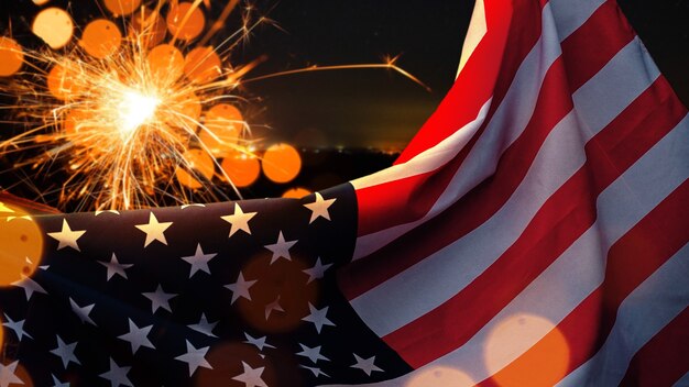 Photo us flag with firework composition