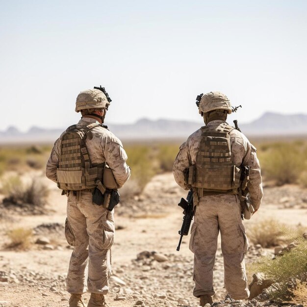 Foto marines americani nel deserto vicino al blocco