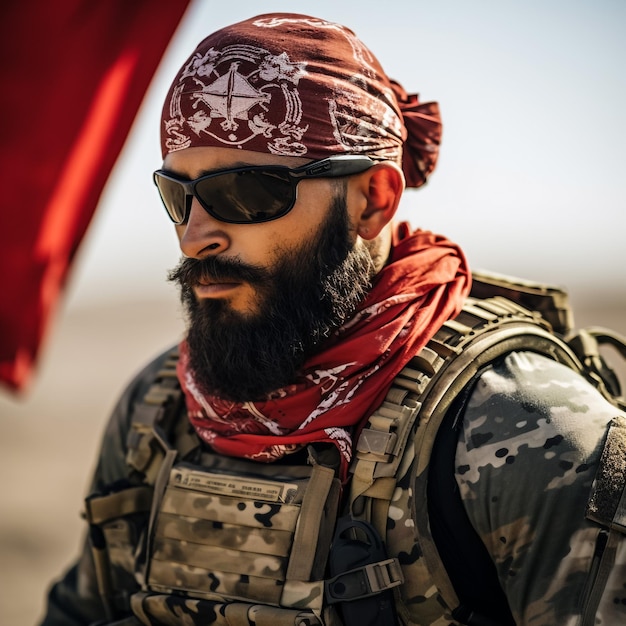 Photo us soldier holding rifle on a american flag background