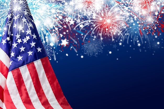 Photo usa 4 july independence day design of american flag with fireworks background