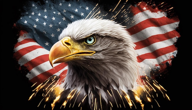 USA 4th of july independence day bald eagle with american flag with fireworks Generative ai