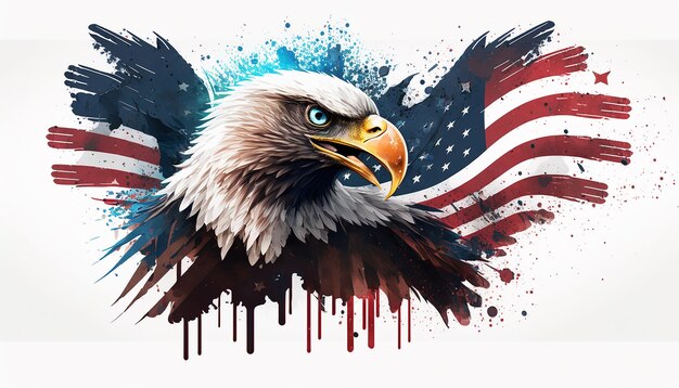 USA 4th of july independence day bald eagle with american flag with fireworks Generative ai