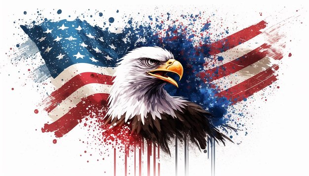 USA 4th of july independence day bald eagle with american flag with fireworks Generative ai