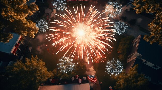 USA achtergrond banner panorama sjabloon groetekaart Blauw wit rood vuurwerk 4 juli