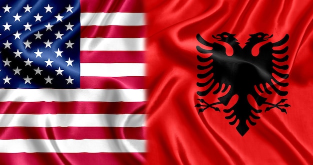 USA and Albania flag silk