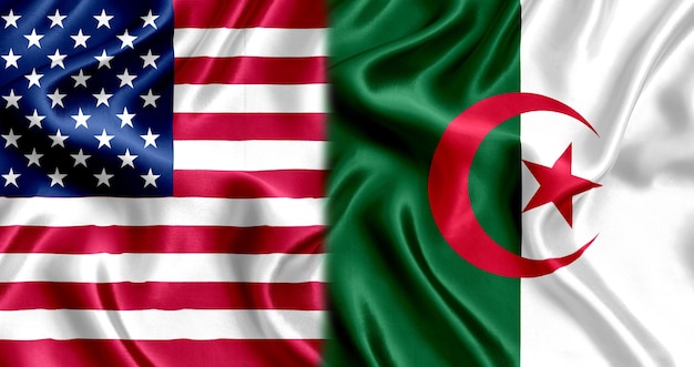 Photo usa and algeria flag silk