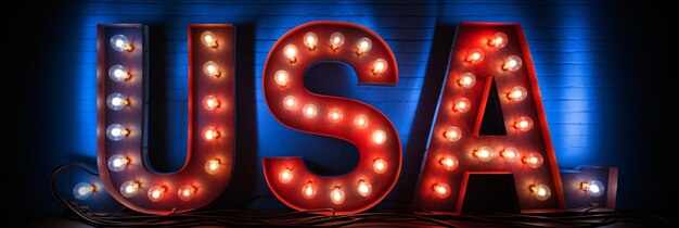 Photo usa america text effect neon sign