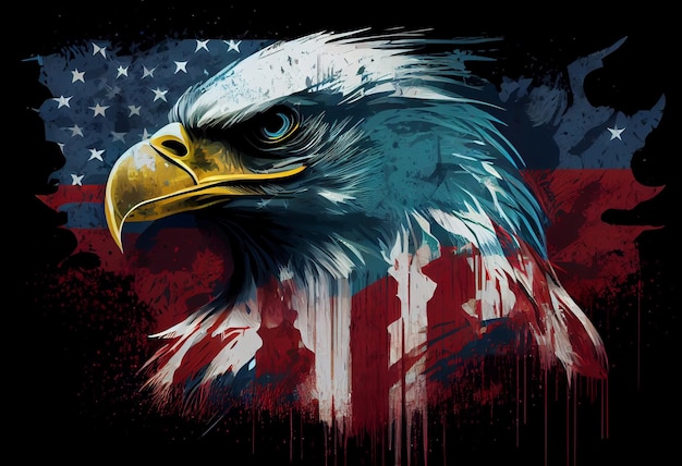 Usa american flag creative patriotic background with bald eagle Generate Ai