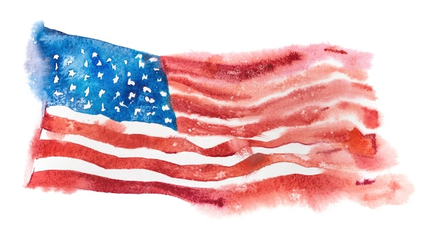 Bandiera americana usa stati uniti d'america illustrazione ad acquerello disegnata a mano