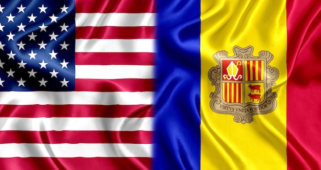 USA and Andorra flag silk