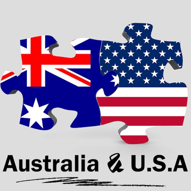 USA and Australia flags in puzzle