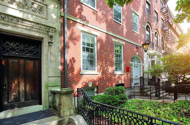 USA Boston typical houses in historic center near Boston Back Bay and Universtiry