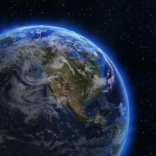 Photo usa and canada from space 3d rendering