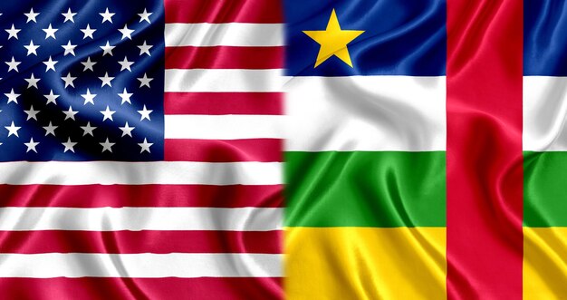 Foto bandiera usa e repubblica centrafricana in seta