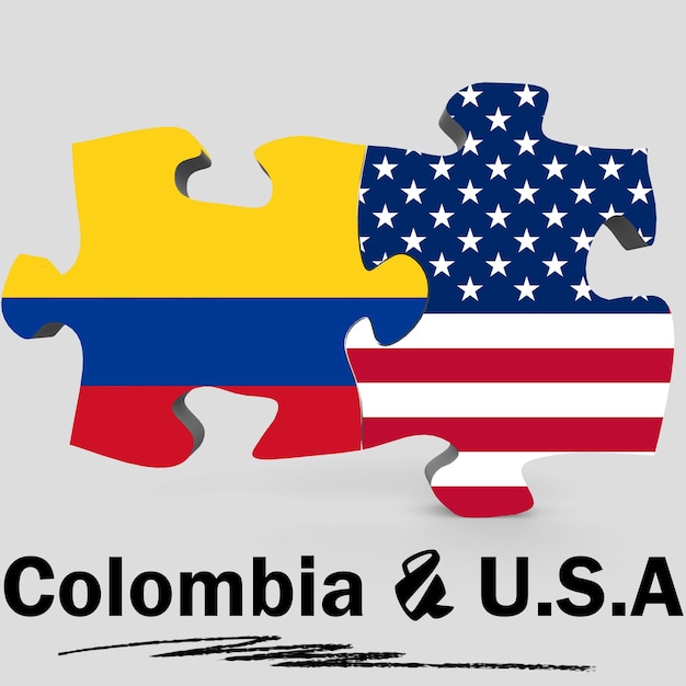 USA and Colombia flags in puzzle