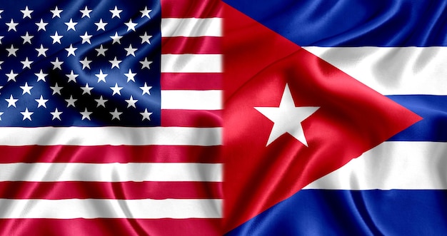 Шелк флага США и Кубы