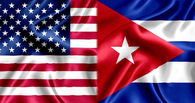 Photo usa and cuba flag silk