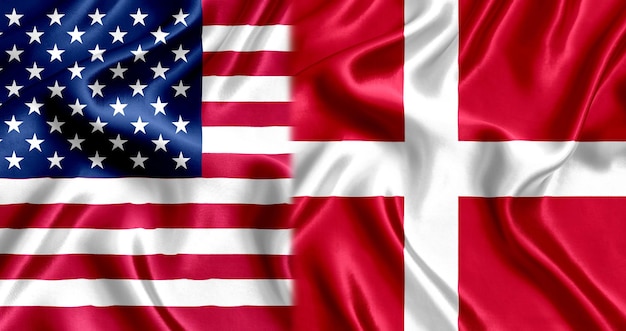 USA and Denmark flag silk