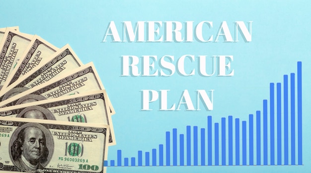 USA dollars background. American rescue plan, USA relief program, stimulus check and Act of 2021 concept. Money, business, profit and livelihood idea. High quality photo