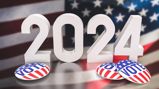 Photo the usa flag and 2024 for vote concept 3d rendering