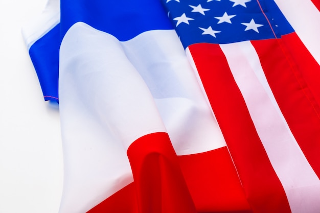사진 미국 국기와 러시아 국기