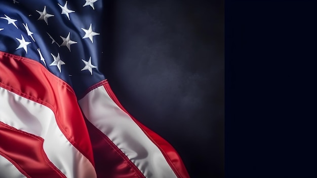 USA flag on black background with copy space